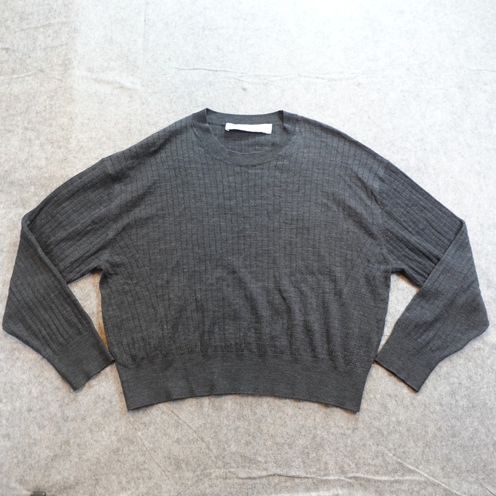 IRO Sweater Women Small Gray Ribbed Knit Crew Neck Long Sleeve Wool Blend